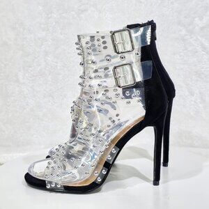 Moto Clear Silver Dot Stud Multi Strap 4.5" High Heel Stiletto Shoes